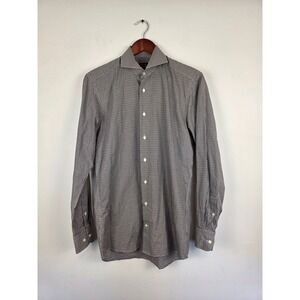Suitsupply Men's Checkered Dress Shirt Long Sleeve Cotton Two Ply Brown Size‎ 38